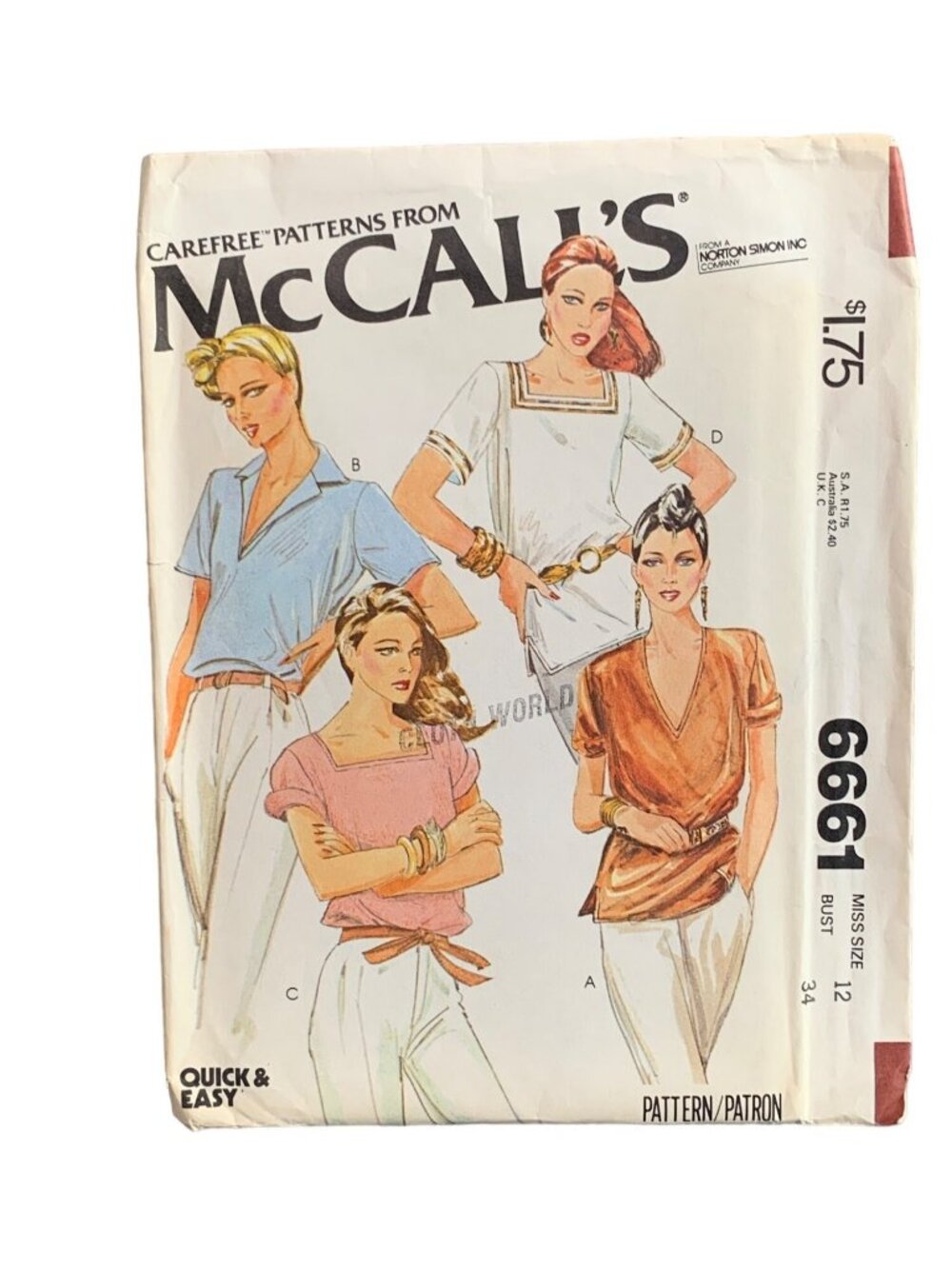 Vintage McCalls 1999 Womens Shirt Sew Pattern 6661 Size 12 80s Uncut